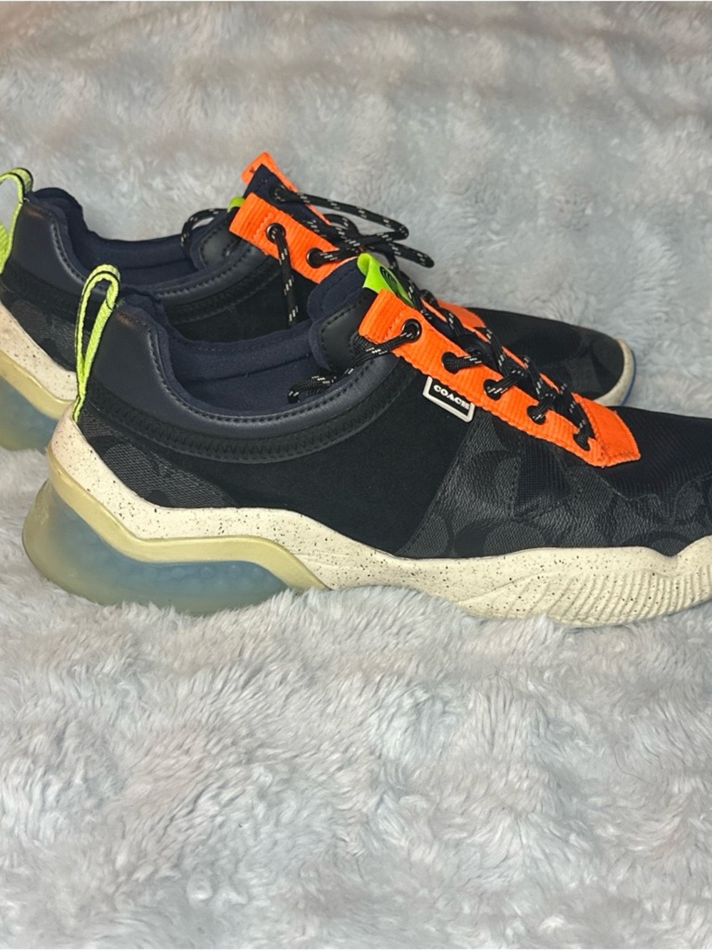 Coach Men’s Black Sneakers with Orange & Neon Green Accents